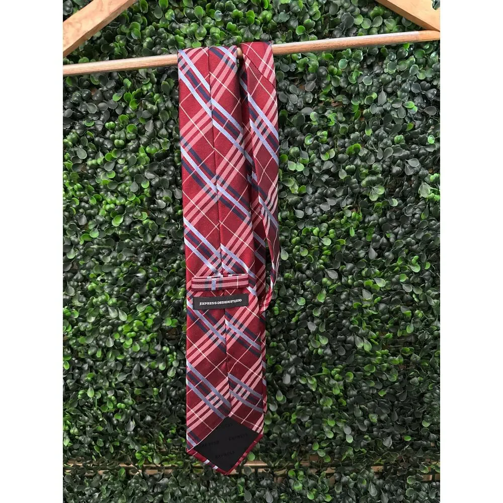 Express Silk Plaid Necktie, Classic, Red, 60.5in